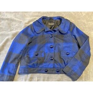 Fabulosity Blue/Black/Gray Plaid Jacket Women's Size XLarge Lined Y2K